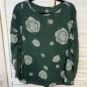 Ann Taylor Dark Green Floral Blouse